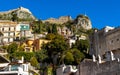 Castello Saraceno and Madonna on the Rock Church on Monte Tauro rock cliff over Taormina of Sicily in Italy