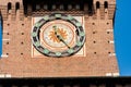 Castello Sforzesco - Clock tower of the Sforza Castle in Milan Italy Royalty Free Stock Photo