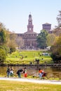 The Castello Sforzesco Sforza Castle and Parco Sempione Simplon park in Milan, Italy Royalty Free Stock Photo