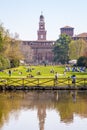 The Castello Sforzesco Sforza Castle and Parco Sempione Simplon park in Milan, Italy Royalty Free Stock Photo