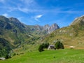 Castelmagno - Panoramic mountain landscape of Cottian Alps in Grana Valley (Valle Grana), Italy Royalty Free Stock Photo