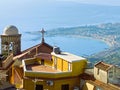 Castelmola, Italy views overlooking roof tops and the Ionian Sea