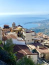 Castelmola, Italy views overlooking roof tops and the Ionian Sea