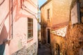 Castelmola, Taormina, Sicily, Italy - August 17th, 2019: view of a town`s street with typical architecture