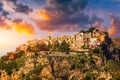 Castelmola: typical sicilian village perched on a mountain, close to Taormina. Messina province, Sicily, Italy. Castelmola town on