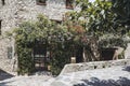 Castelnou, June 26, 2023, France - Alley in the Mediterranean hilltop village of Castelnou in France