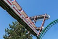 Castelnuovo del Garda, Italy - Agust 31 2016: Carousel. Roller coaster. Bottom view. Gardaland Theme Amusement Park in Castelnuov