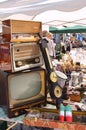 Castelnuovo don Bosco, Piedmont, Italy -04/25/2018- Old radio and TV equipment at the annua The annual antiques and vintage market