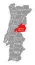 Castelo Branco red highlighted in map of Portugal