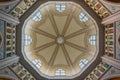 detail view of the ornate ceiling of the central dome of the Basilica of Saint Mary of Sorrow