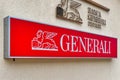 Castelrotto, Italy - August 2020: Logo and sign of Generali large insurance company sign