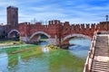 Castelvecchio bridge across the river. Royalty Free Stock Photo