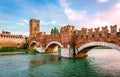 The Castelvecchio and the Castelvecchio Bridge over the Adige river in Verona, Iatly. Royalty Free Stock Photo