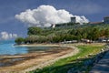 Castiglione del lago, Umbria, Italy. August 2020. Amazing landscape of the Trasimeno lakefront. In the background the historic Royalty Free Stock Photo