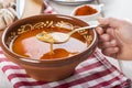 Castilian or garlic soup with eggs Royalty Free Stock Photo