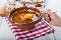Castilian or garlic soup with eggs Royalty Free Stock Photo