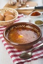 Castilian or garlic soup with eggs Royalty Free Stock Photo