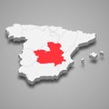 Castilla-La Mancha region location within Spain 3d map