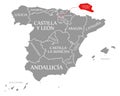 Castilla and Leon red highlighted in map of Spain