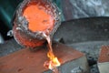 Casting liquid aluminium from crucible into sand form