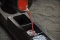 Casting red hot liquid metal