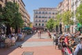Castiza Chueca Square with its terraces of bars and shops cradle of gay pride in Madrid. June 15, 2019. Madrid. Spain. Travel