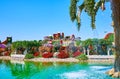 The castle behind the fountain of Miracle Garden, Dubai, UAE Royalty Free Stock Photo