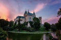 Castle Bojnice, central Europe, Slovakia. UNESCO. Sunset light Royalty Free Stock Photo