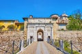 The Castle of Brescia with stone gate, Italy