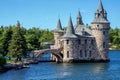 Castle with a bridge on the water near the island