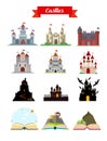 Castle buildings flat set vector illustration