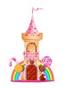 Cake castle in candy, molasses and chocolate decoration
