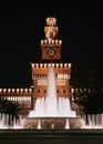 Castle Castello Sforzesco in Milano illuminated at night Royalty Free Stock Photo