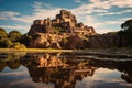 Castle of Castelsardo in Tuscany, Italy. ancient Mayan Mayan temple perched on a cliff overlooking a breathtaking, arid landscape