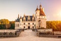 Castle chateau de Chenonceau at sunset, France Royalty Free Stock Photo