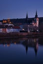 Castle and church next to the Rhein at night Royalty Free Stock Photo