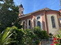 Castle church St. Marien or Schlosskirche St. Marien - Flower Island Mainau on the Lake Constance or Die Blumeninsel im Bodense Royalty Free Stock Photo