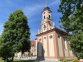 Castle church St. Marien or Schlosskirche St. Marien - Flower Island Mainau on the Lake Constance or Die Blumeninsel im Bodense Royalty Free Stock Photo