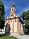 Castle church St. Marien or Schlosskirche St. Marien - Flower Island Mainau on the Lake Constance or Die Blumeninsel im Bodense Royalty Free Stock Photo