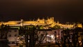 Castle and city walls of Carcassonne at night Royalty Free Stock Photo