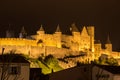 Castle and city walls of Carcassonne at night Royalty Free Stock Photo