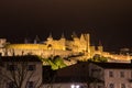 Castle and city walls of Carcassonne at night Royalty Free Stock Photo