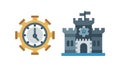 Castle with Clock Icon for Timeless History, vector design Generative AI Royalty Free Stock Photo