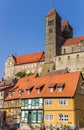 Castle and colorful houses in historic city Quedlinburg