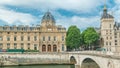 Castle Conciergerie and Commercial Court of Paris timelapse - former royal palace and prison. Paris, France. Royalty Free Stock Photo