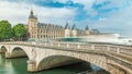 Castle Conciergerie timelapse - former royal palace and prison. Paris, France. Royalty Free Stock Photo