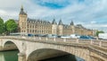Castle Conciergerie timelapse - former royal palace and prison. Paris, France. Royalty Free Stock Photo