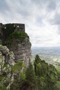 Castle dedicated to goddess Venus, on Erice mountain. In the background the plan of Trapani Royalty Free Stock Photo