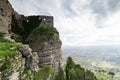 Castle dedicated to goddess Venus, on Erice mountain. In the background the plan of Trapani Royalty Free Stock Photo