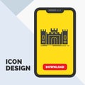 Castle, defense, fort, fortress, landmark Glyph Icon in Mobile for Download Page. Yellow Background